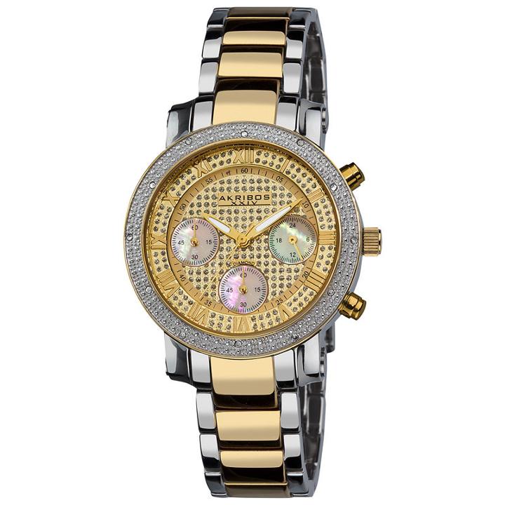 Akribos Xxiv Womens Two Tone Strap Watch-a-440yg