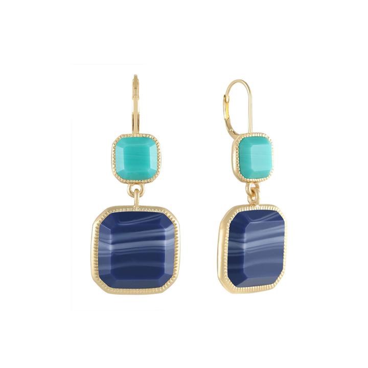 Monet Gold-tone Blue Stone Double-drop Earrings