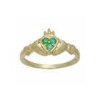 Heart-shaped Genuine Emerald 10k Yellow Gold Claddagh Ring