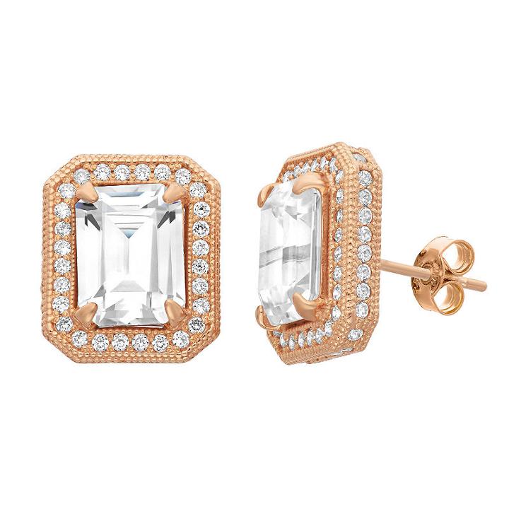 Lab Created White Sapphire 14k Rose Gold 8.7mm Stud Earrings