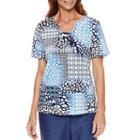Alfred Dunner Short Sleeve Novelty Neck Print Top
