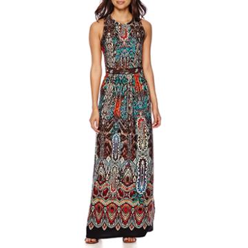 Trulli Sleeveless Paisley Print Beaded Waist Maxi Dress