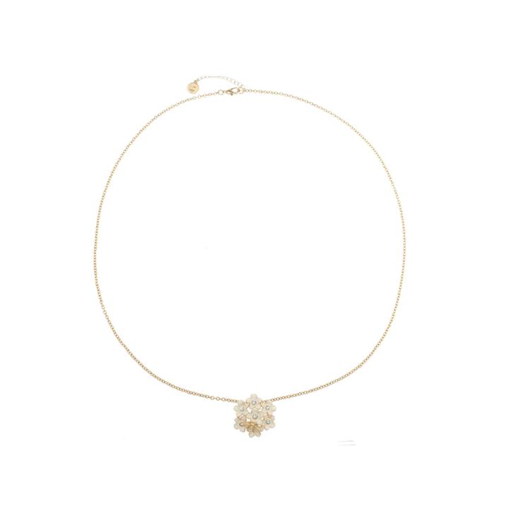 Liz Claiborne Long Flower Pendant White And Goldtone