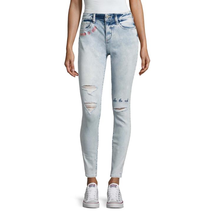 Arizona Embroidered Writing Jeans-juniors