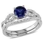 Lab Created Blue Sapphire & 1/6 Ct. T.w. Diamond 10k White Gold Bridal Set