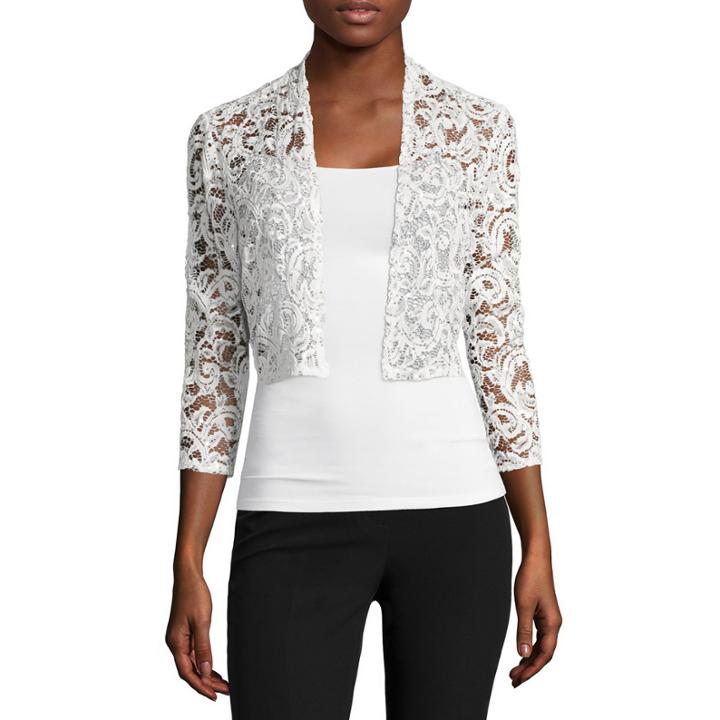 R & M Richards 3/4-sleeve Sequin Lace Shrug Jacket - Petites