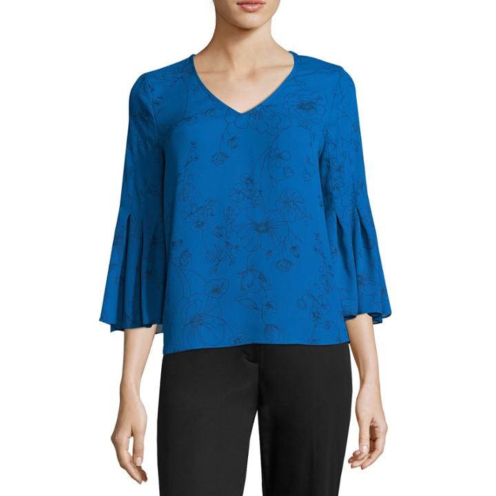 Worthington 3/4 Sleeve Scoop Neck Georgette Floral Blouse