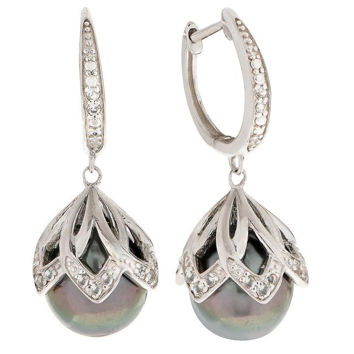 Gray Pearl Sterling Silver Drop Earrings