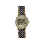 Olivia Pratt Womens Black Braided Elephant Print Dial Strap Watch 14811
