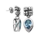 Genuine Sky Blue Topaz Oxidized Sterling Silver Drop Earrings