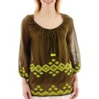 Stylus&trade; 3/4-sleeve Embroidered Gauze Peasant Top