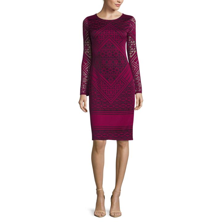Nicole By Nicole Miller Long-sleeve Burnout Bodycon Dress