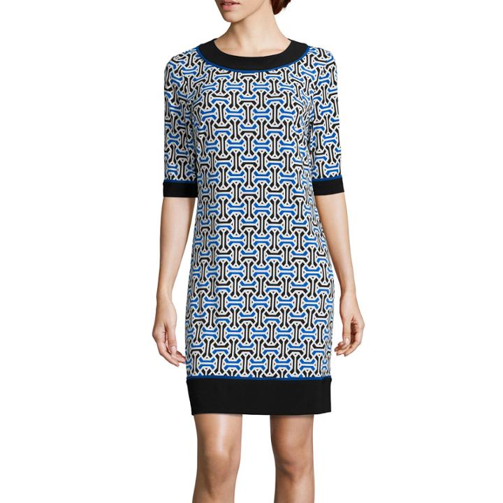 R & K Originals Elbow-sleeve Geometric Print Shift Dress