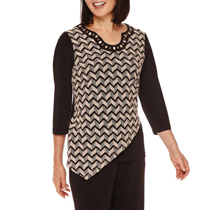 Alfred Dunner Madison Park 3/4-sleeve Texture Asymmetrical Top