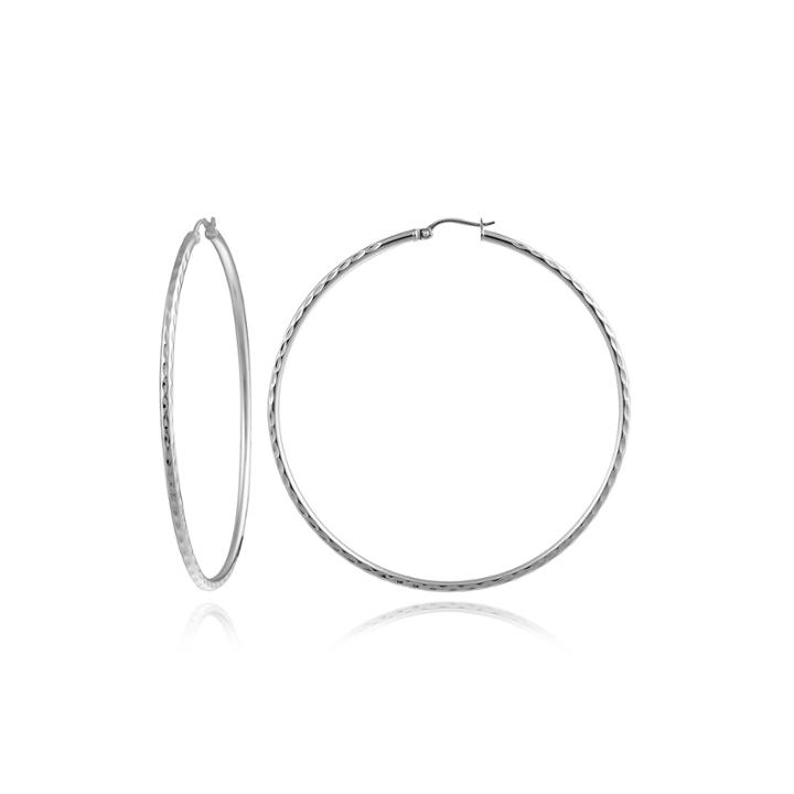 Sterling Silver 60mm Textured Hoop Earrings