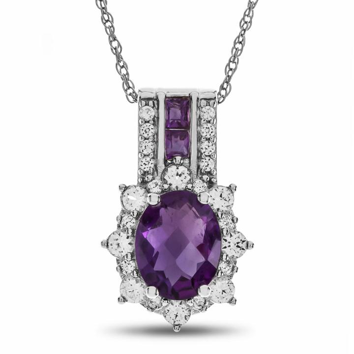 Genuine Amethyst & Lab Created White Sapphire Sterling Silver Pendant