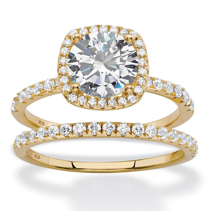 Diamonart Womens 2 1/2 Ct. T.w. Cubic Zirconia 14k Gold Over Silver Bridal Set