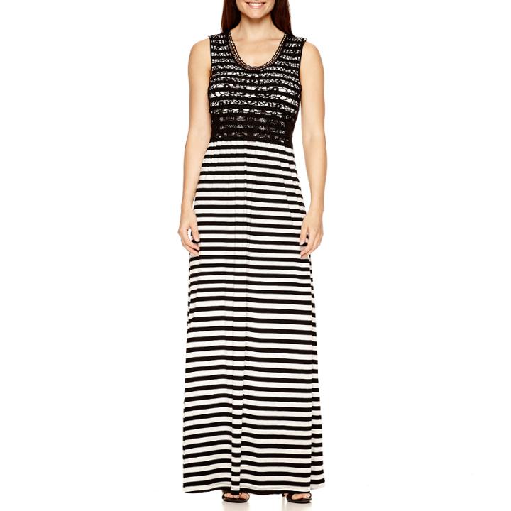 By Artisan Sleeveless Crochet-bodice Striped Maxi Dress