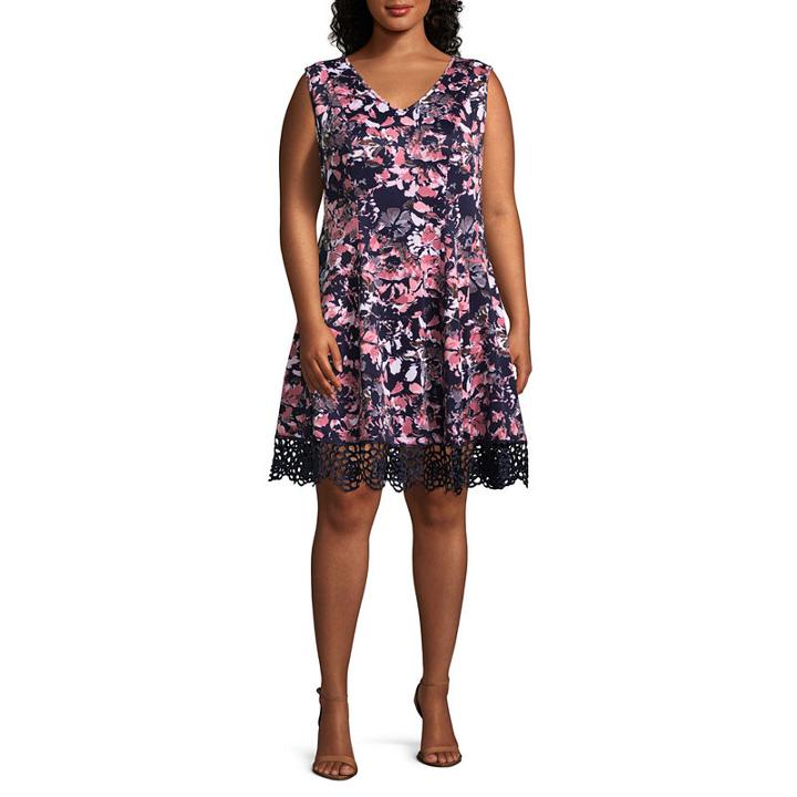 Donna Ricco Sleeveless Floral Fit & Flare Dress-plus