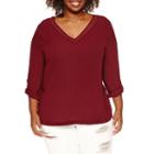 A.n.a 3/4 Sleeve V Neck Blouse-plus