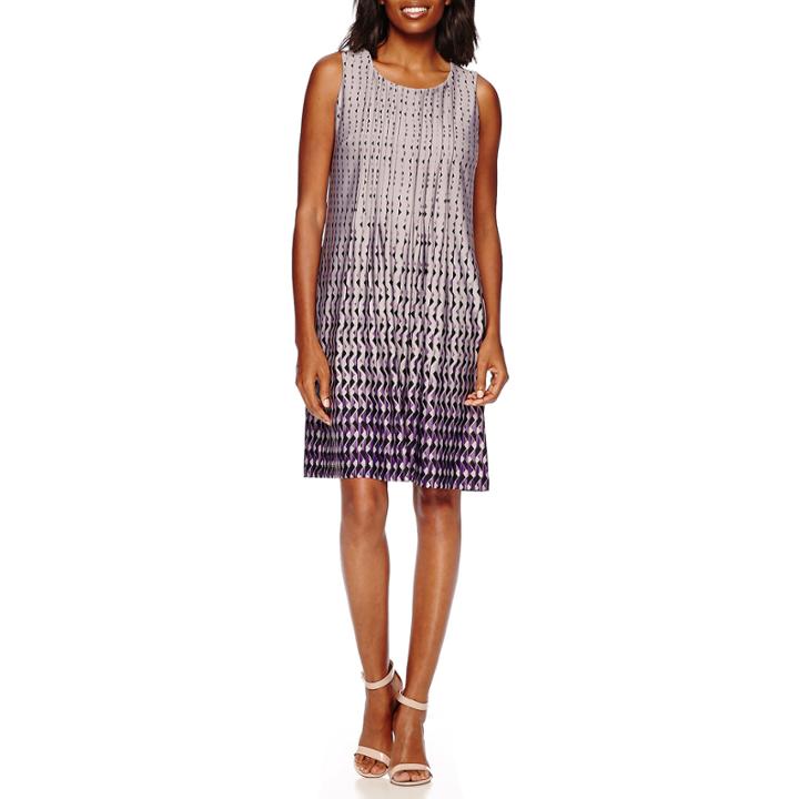 Perceptions Sleeveless Geo-print Pleated-front Shift Dress