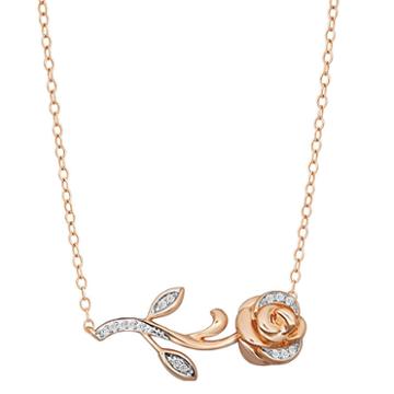 Enchanted Disney Fine Jewelry 1/10 Ct. T.w. Diamond 10k Rose Gold Beauty And The Beast Pendant Necklace