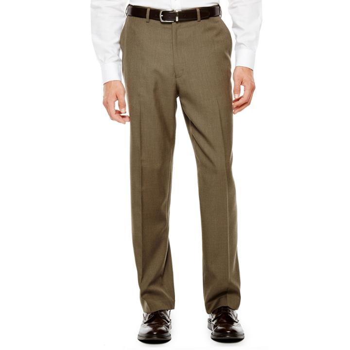 Izod Light Brown Sharkskin Flat-front Suit Pants - Classic Fit