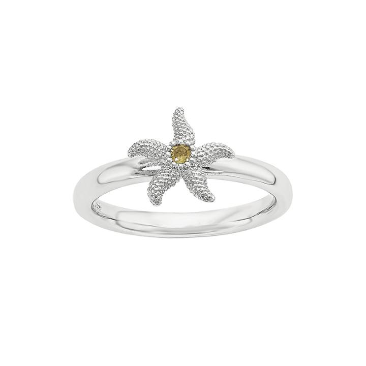 Personally Stackable Genuine Citrine Sterling Silver Stackable Starfish Ring