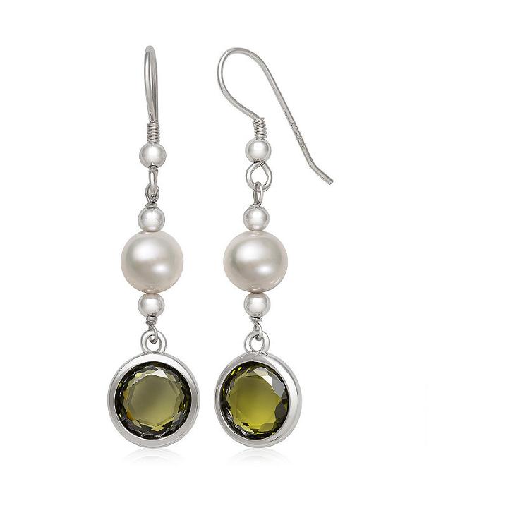 White Cultured Freshwater Pearls Sterling Silver Round Drop Earrings