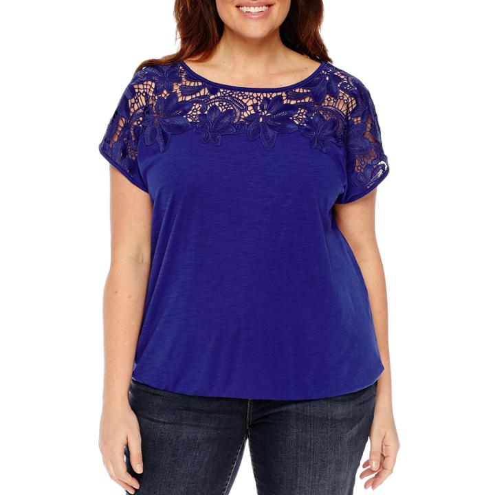 St. John's Bay Short Sleeve Round Neck Blouse-plus