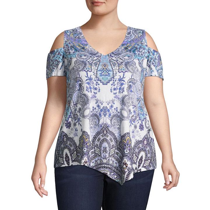 Unity World Wear Short Sleeve Cold Shoulder Tee With Asymmetrical Hem-plus