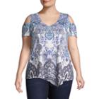 Unity World Wear Short Sleeve Cold Shoulder Tee With Asymmetrical Hem-plus