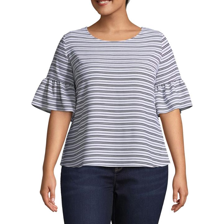 Heart N Soul Elbow Sleeve Crew Neck Woven Stripe Blouse-juniors Plus