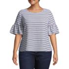Heart N Soul Elbow Sleeve Crew Neck Woven Stripe Blouse-juniors Plus
