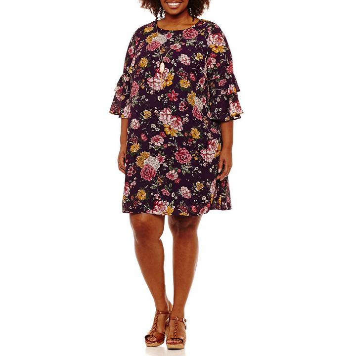 Luxology Long Sleeve Floral Shift Dress-plus
