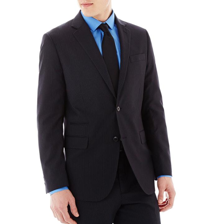 Jf J. Ferrar Black Striped Suit Jacket - Slim-fit