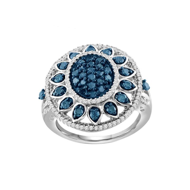 1 Ct. T.w. White And Color-enhanced Blue Diamond Sterling Silver Ring