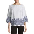 Liz Claiborne 3/4 Sleeve Scalloped Edge Top - Tall