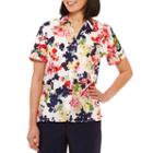 Alfred Dunner Classics Relaxed Fit Short Sleeve Floral Button-front Shirt