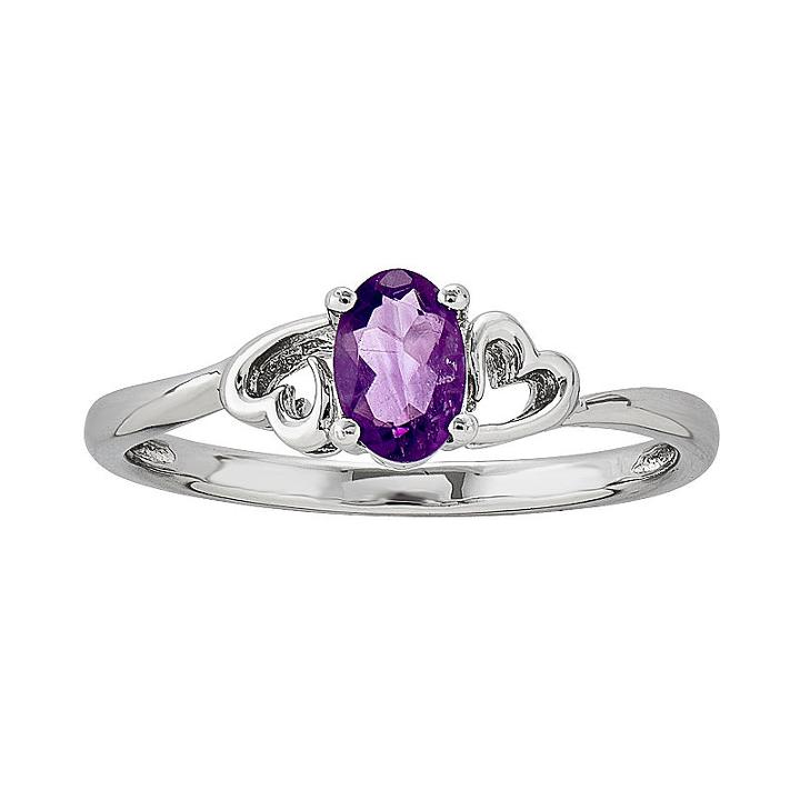 Womens Amethyst Purple Sterling Silver Solitaire Ring