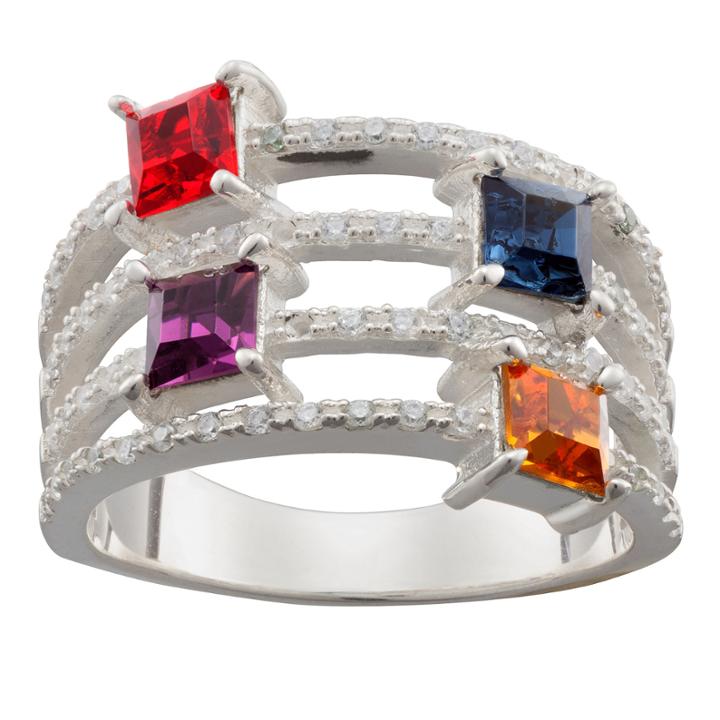Personalized Sterling Silver Cubic Zirconia & Crystal Square Ring