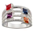 Personalized Sterling Silver Cubic Zirconia & Crystal Square Ring