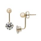 Cubic Zirconia And 14k Yellow Gold Ball Front-to-back Stud Earrings