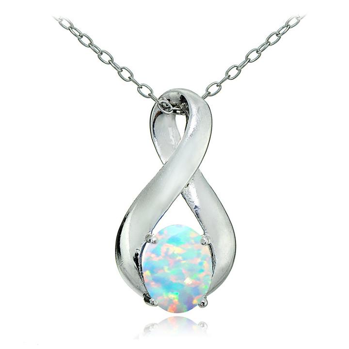 Womens White Opal Oval Pendant Necklace