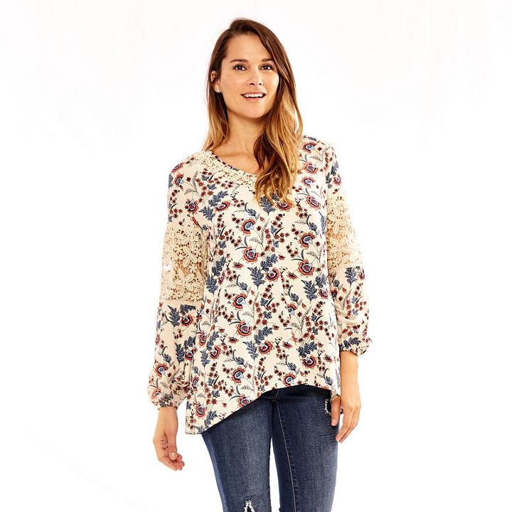 Skyes The Limit Himalaya Long Sleeve Crew Neck Woven Floral Blouse-plus