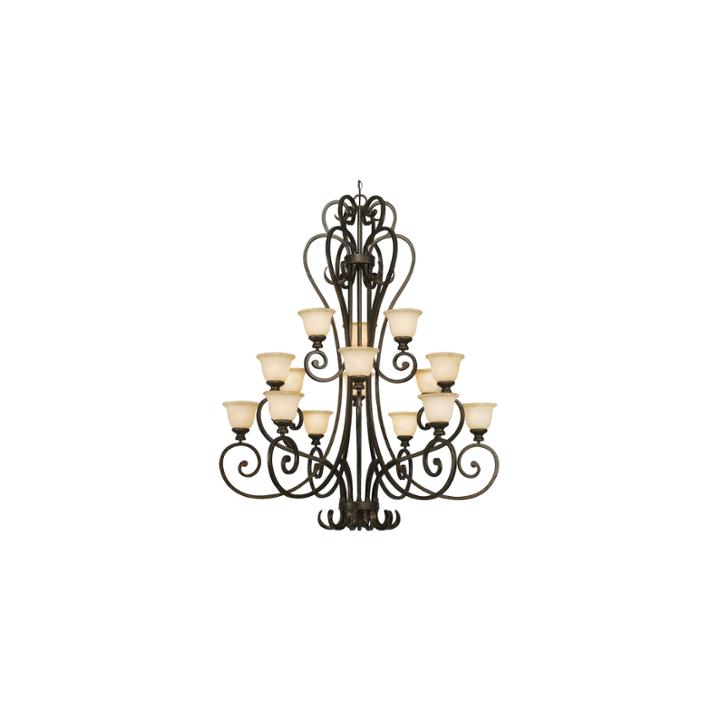 Heartwood 3-tier 15-light Chandelier In Burnt Sienna With Tea Stone Glass