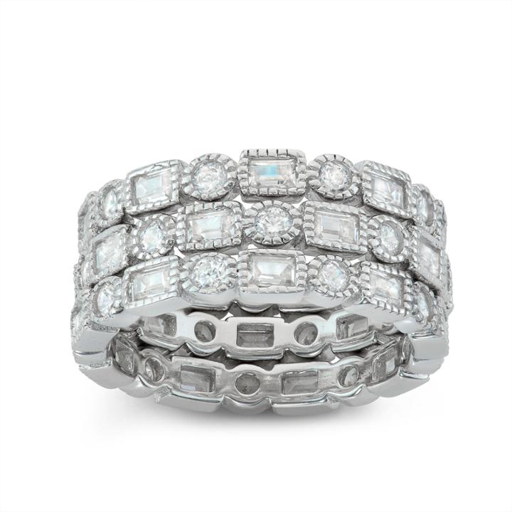 Diamonart Womens 4 Ct. T.w. Round White Cubic Zirconia Sterling Silver Band