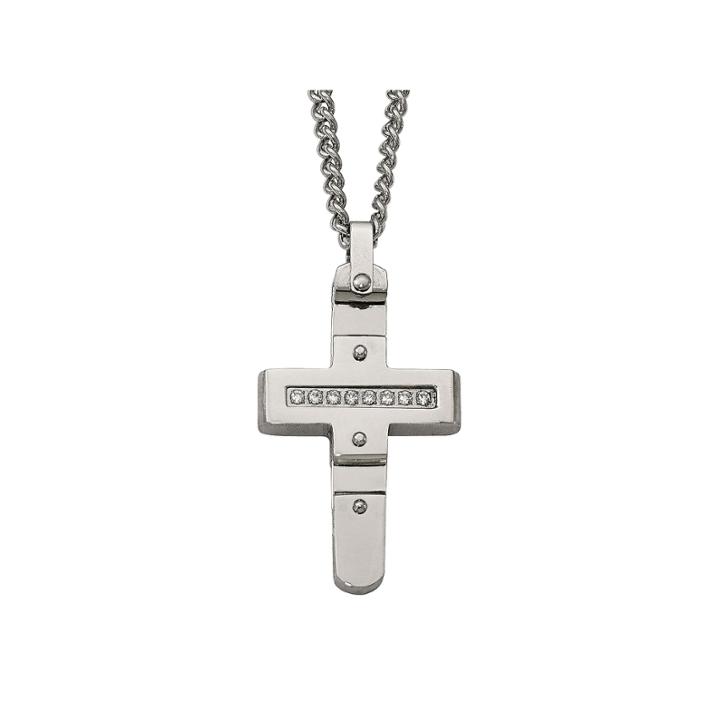 Mens Cubic Zirconia Stainless Steel Moveable Cross Pendant