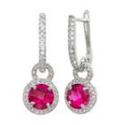 Lab Created Red Ruby Round Drop Earrings