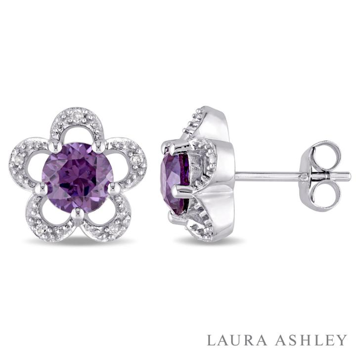 Laura Ashley Diamond Accent Round Purple Alexandrite 10k Gold Stud Earrings